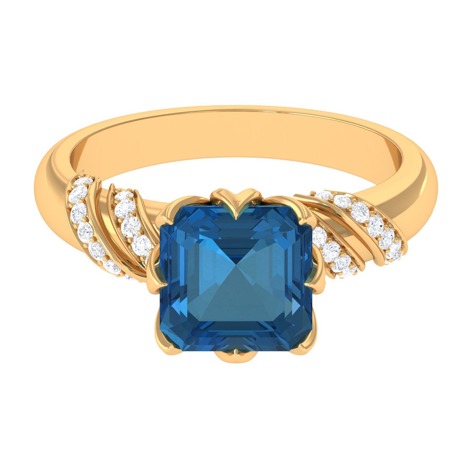 Asscher Cut London Blue Topaz Designer Engagement Ring with Diamond London Blue Topaz - ( AAA ) - Quality - Rosec Jewels