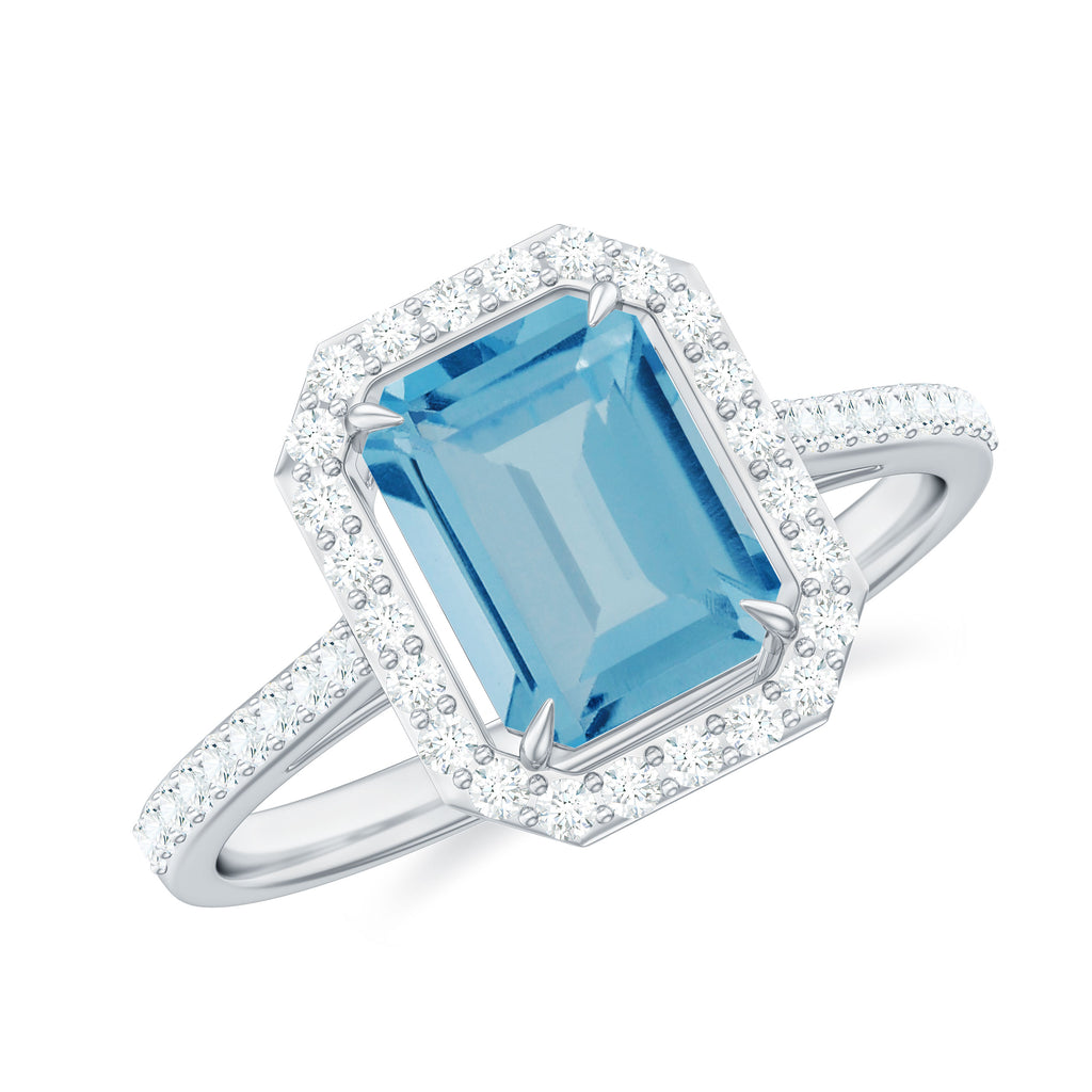 Swiss Blue Topaz Engagement Ring with Diamond Halo Swiss Blue Topaz - ( AAA ) - Quality - Rosec Jewels