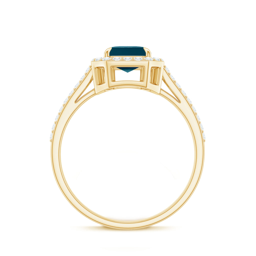 Emerald Cut London Blue Topaz and Diamond Halo Engagement Ring London Blue Topaz - ( AAA ) - Quality - Rosec Jewels