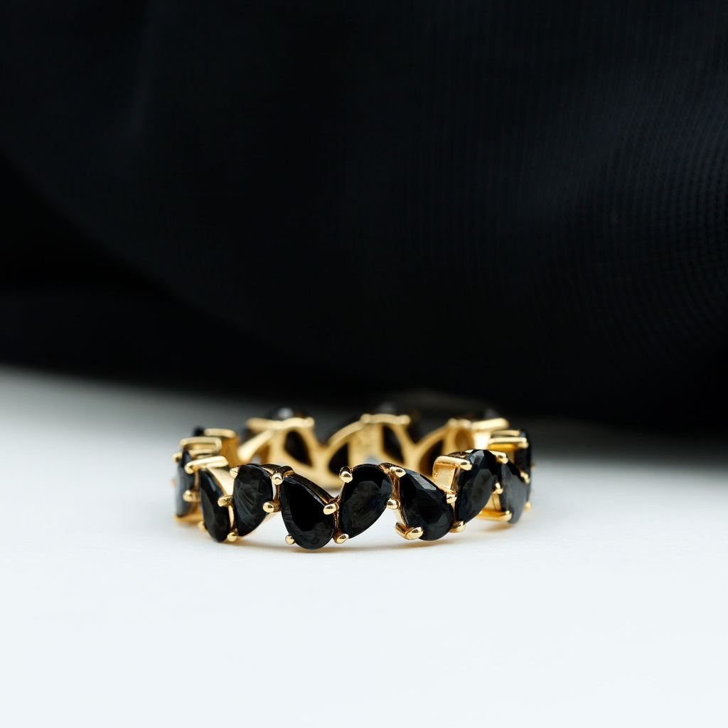 Elegant Pear Shape Black Onyx Tilted Eternity Band Ring in Gold Black Onyx - ( AAA ) - Quality - Rosec Jewels