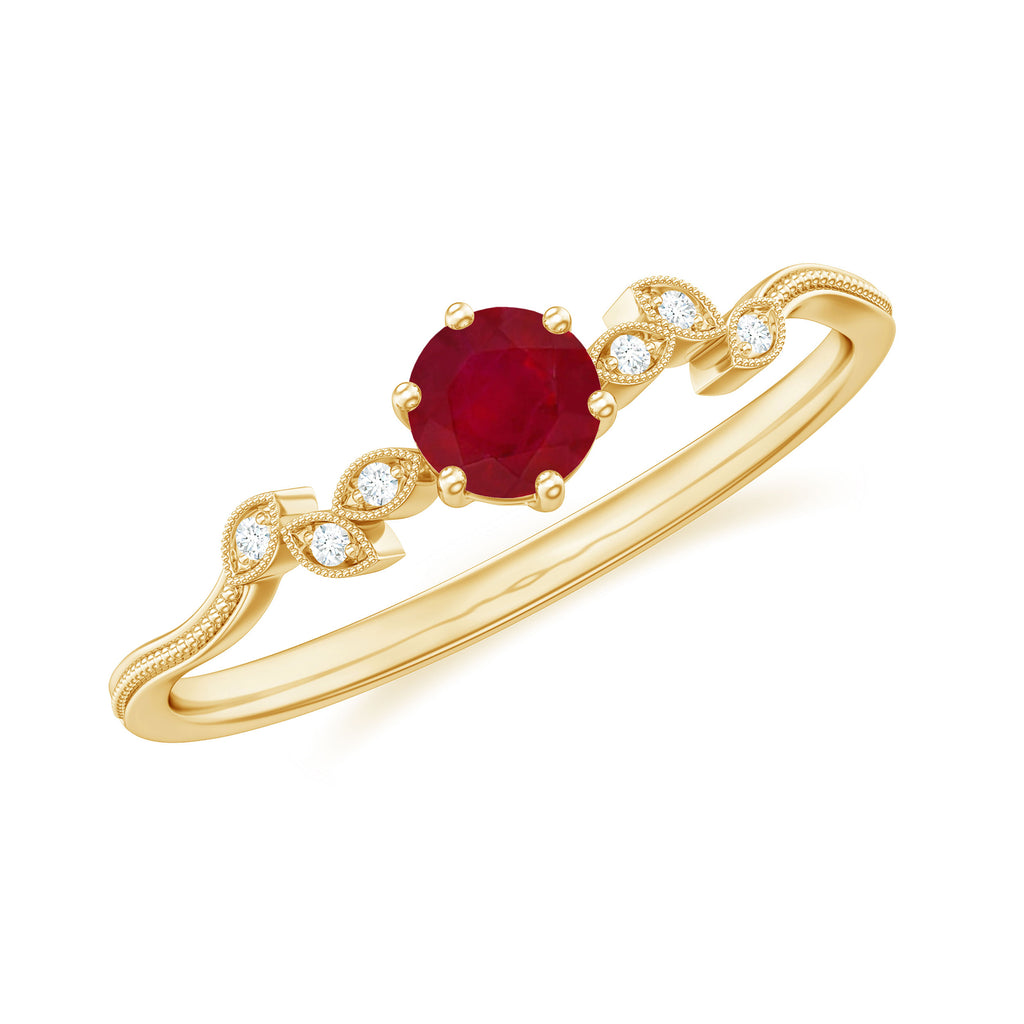 Ruby and Diamond Leaf Branch Promise Ring Ruby - ( AAA ) - Quality - Rosec Jewels