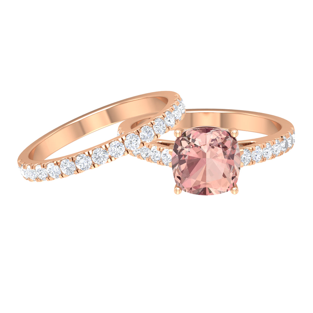 2.75 CT Morganite Solitaire Engagement Ring with Moissanite Eternity Band Morganite - ( AAA ) - Quality - Rosec Jewels