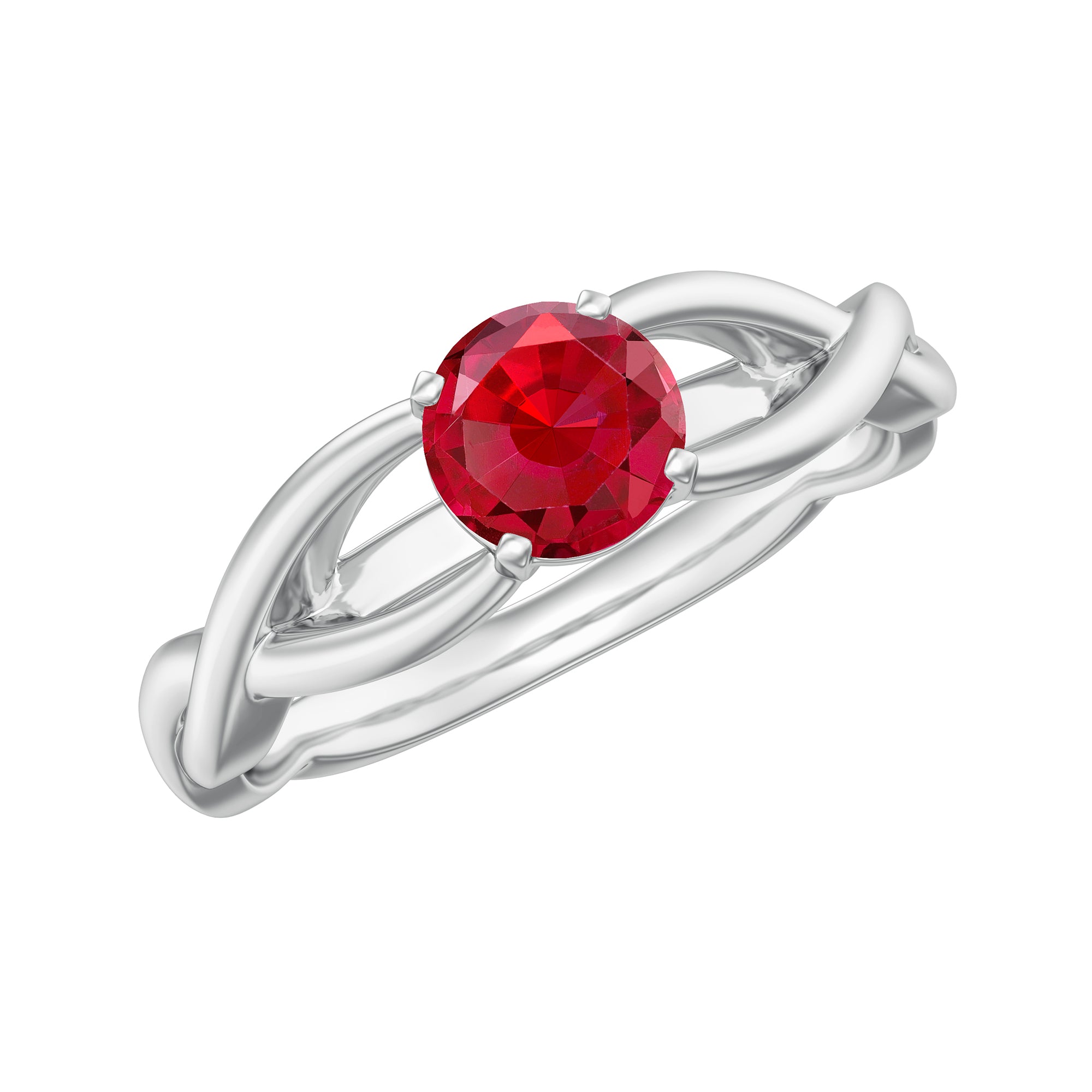 Solitaire Created Ruby Crossover Ring with Surprise Diamond Lab Created Ruby - ( AAAA ) - Quality - Rosec Jewels