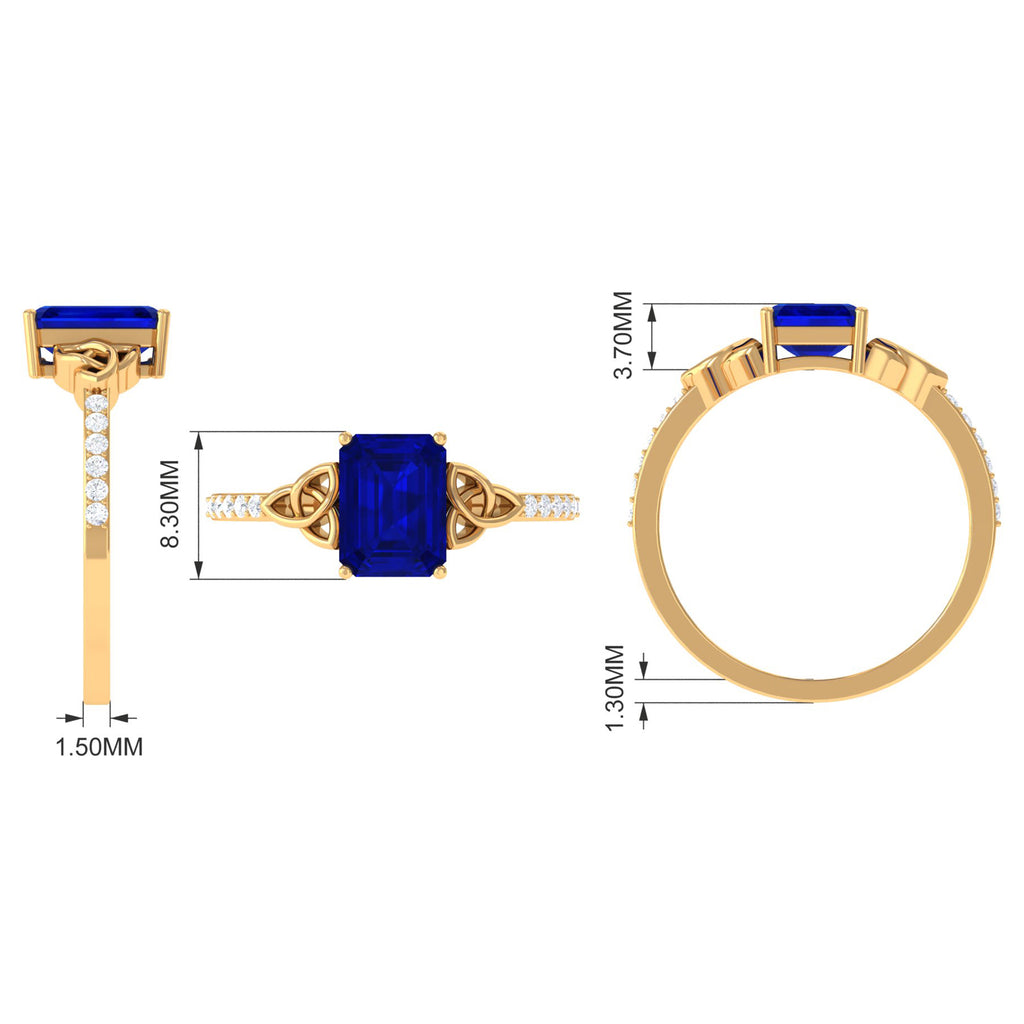 Octagon Cut Solitaire Created Blue Sapphire Celtic Engagement Ring with Diamond Lab Created Blue Sapphire - ( AAAA ) - Quality - Rosec Jewels