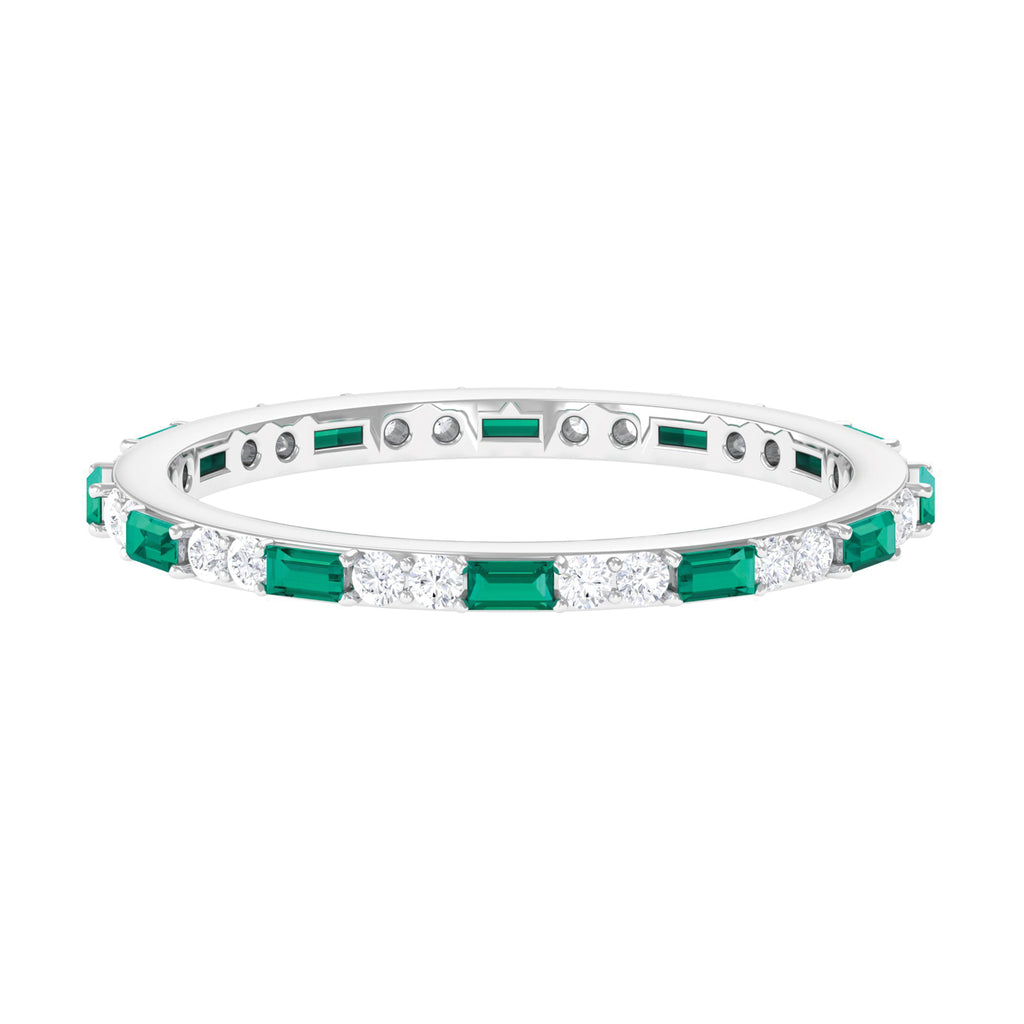 1 CT Genuine Emerald and Diamond Eternity Ring Emerald - ( AAA ) - Quality - Rosec Jewels