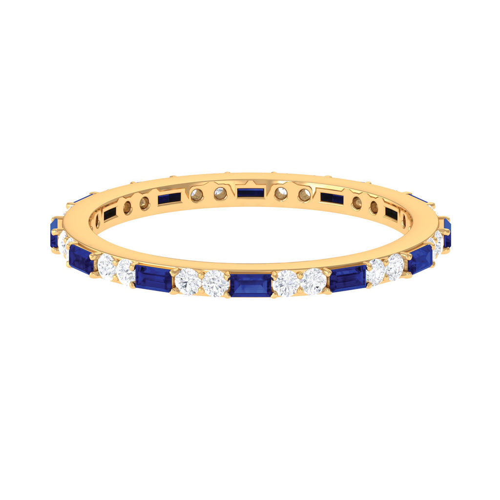 1.25 CT Baguette Created Blue Sapphire Full Eternity Ring with Diamond Lab Created Blue Sapphire - ( AAAA ) - Quality - Rosec Jewels