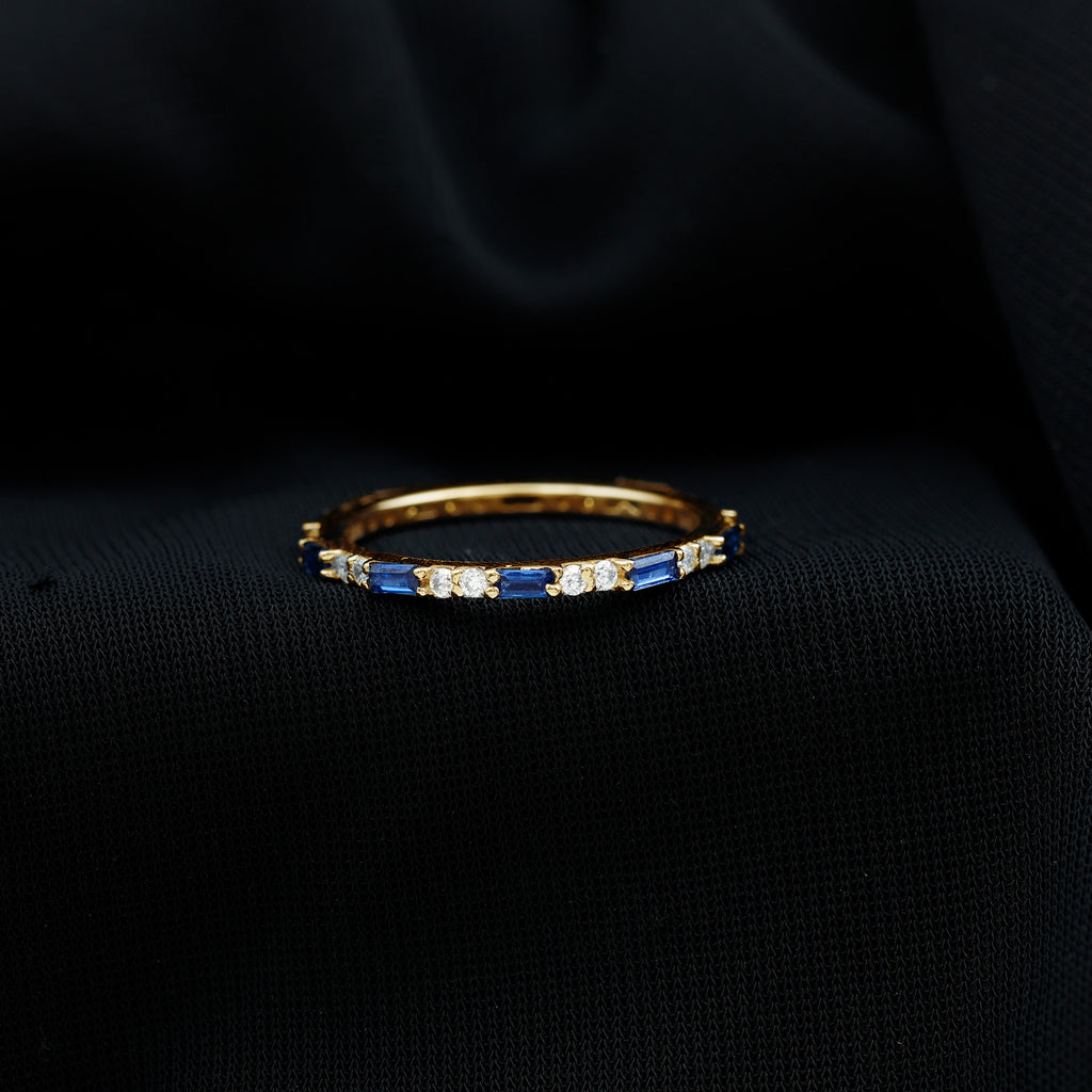 1.25 CT Baguette Created Blue Sapphire Full Eternity Ring with Diamond Lab Created Blue Sapphire - ( AAAA ) - Quality - Rosec Jewels