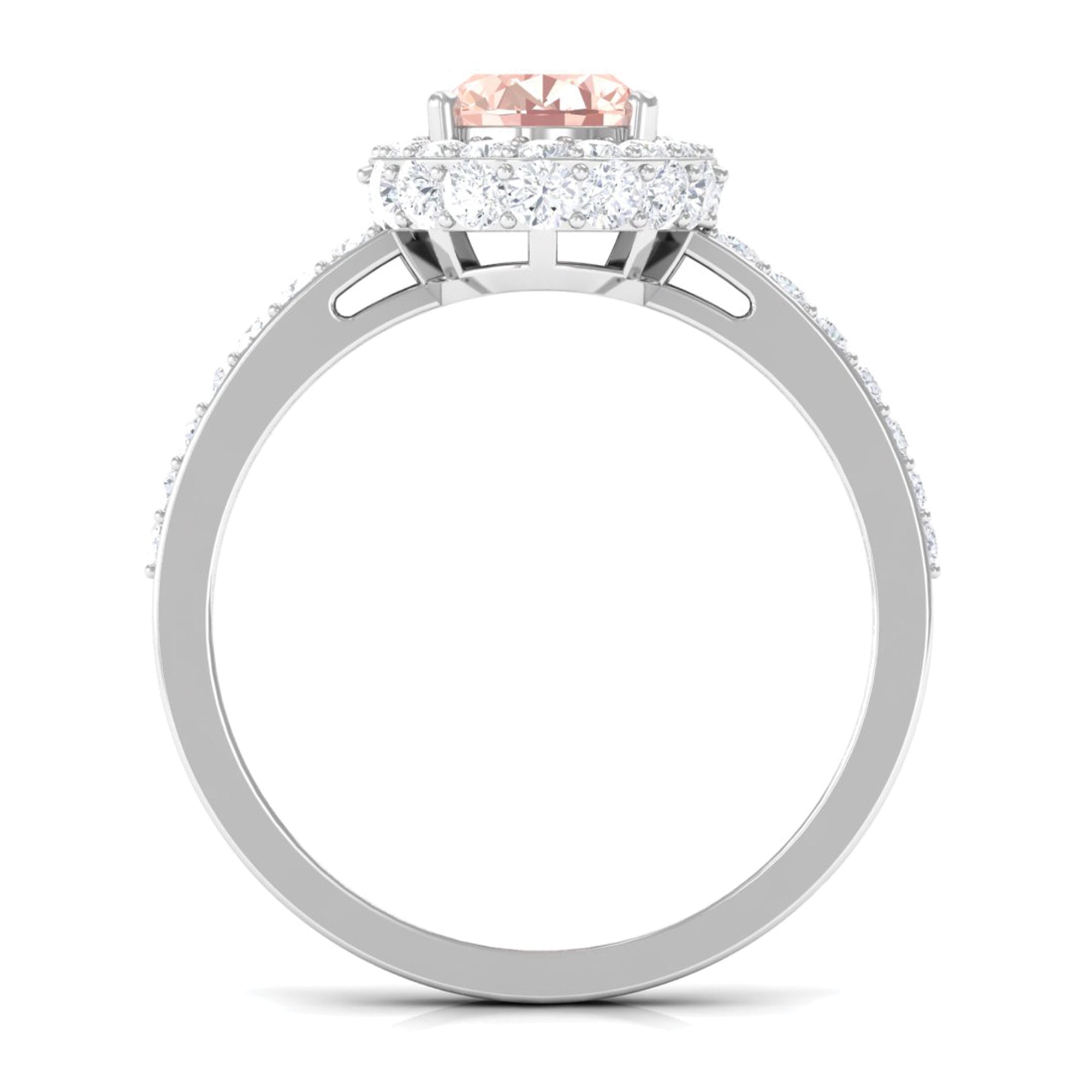 Oval Morganite Halo Engagement Ring with Diamond Morganite - ( AAA ) - Quality - Rosec Jewels