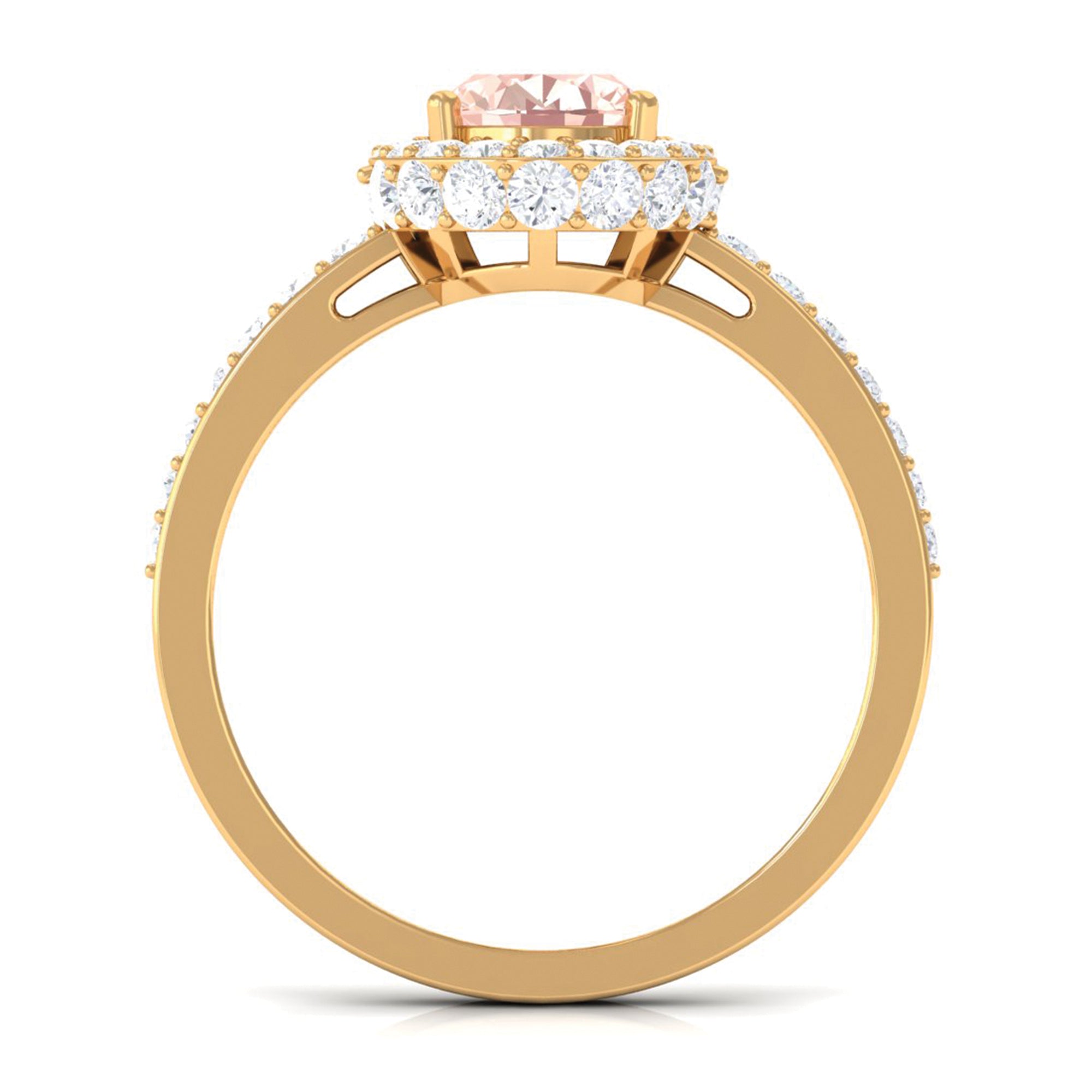 Oval Morganite Halo Engagement Ring with Diamond Morganite - ( AAA ) - Quality - Rosec Jewels