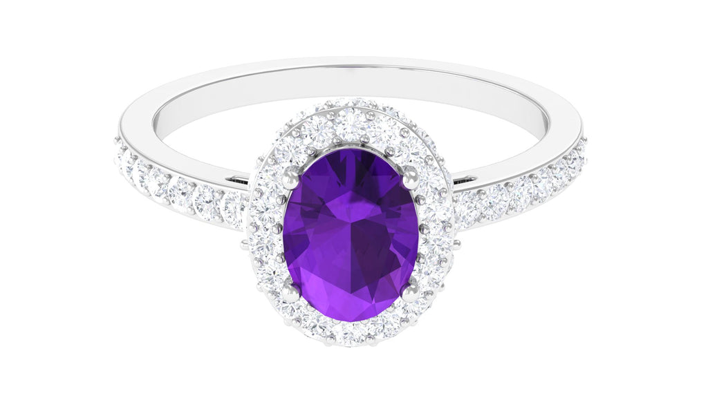 Oval Amethyst Engagement Ring with Moissanite Halo Amethyst - ( AAA ) - Quality - Rosec Jewels