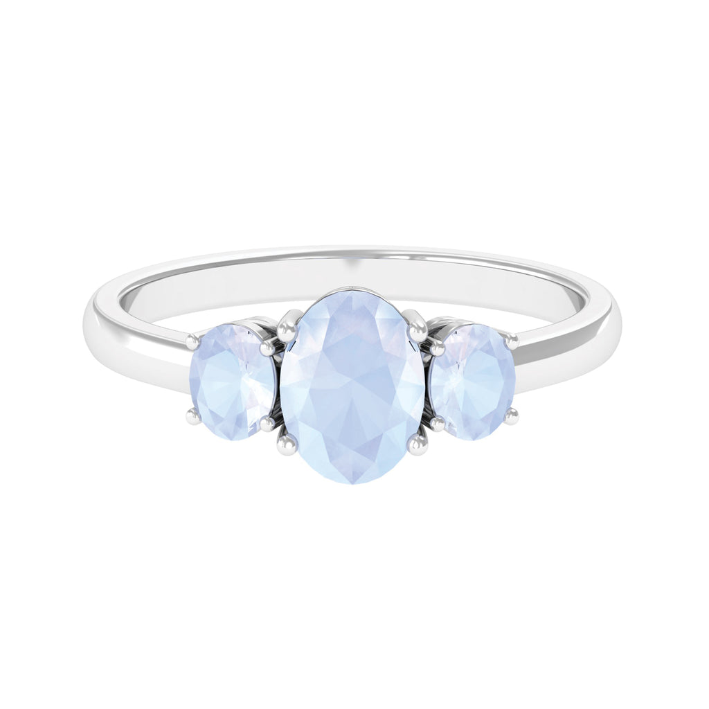 Simple Three Stone Ring with Oval Shape Moonstone Moonstone - ( AAA ) - Quality - Rosec Jewels