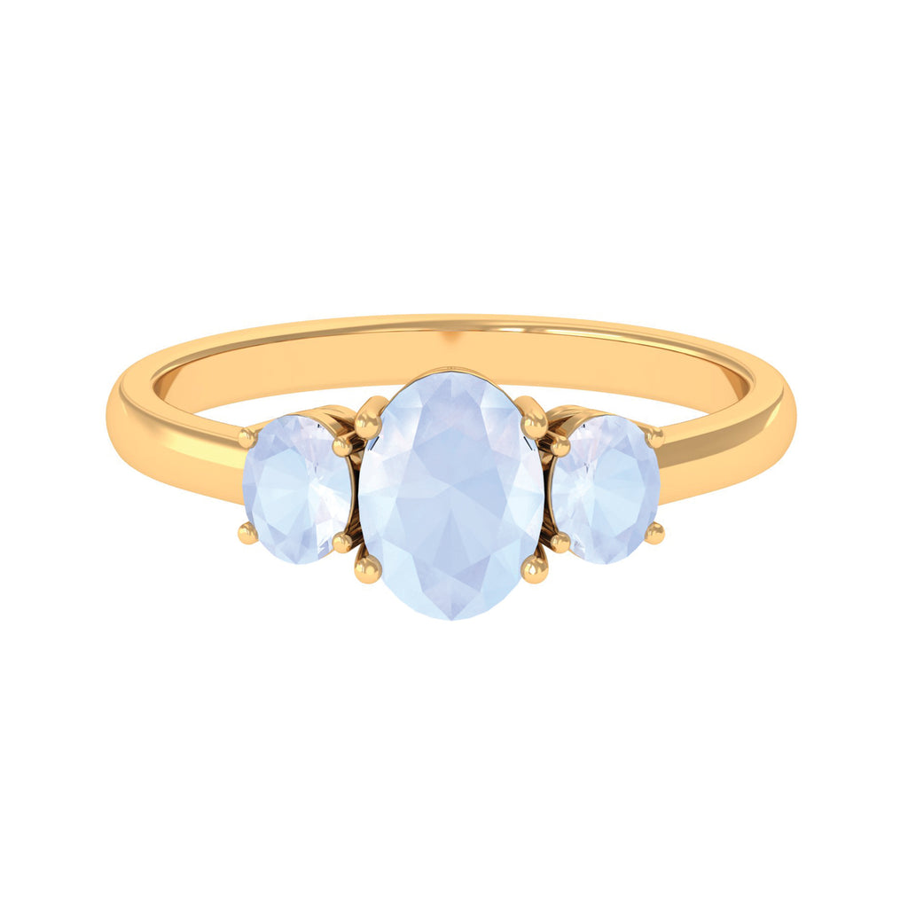 Simple Three Stone Ring with Oval Shape Moonstone Moonstone - ( AAA ) - Quality - Rosec Jewels