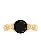 Solitaire Black Onyx Flower Engagement Ring with Diamond Black Onyx - ( AAA ) - Quality - Rosec Jewels