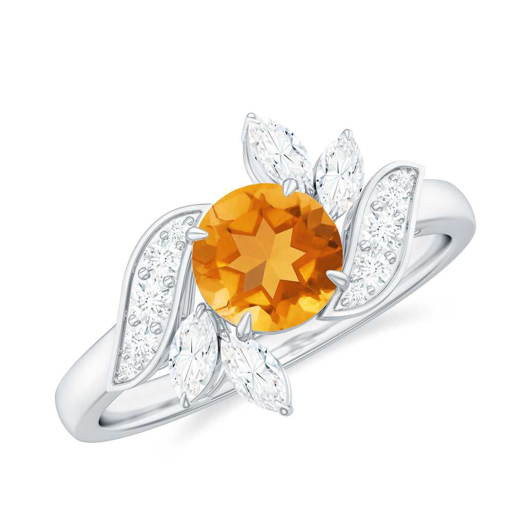1.75 CT Citrine Flower Engagement Ring with Moissanite Citrine - ( AAA ) - Quality - Rosec Jewels