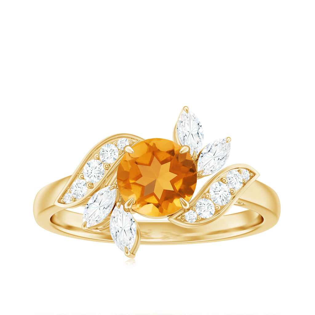 1.75 CT Citrine Flower Engagement Ring with Moissanite Citrine - ( AAA ) - Quality - Rosec Jewels