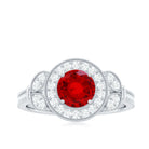 2 CT Vintage Inspired Created Ruby Engagement Ring with Diamond Lab Created Ruby - ( AAAA ) - Quality - Rosec Jewels