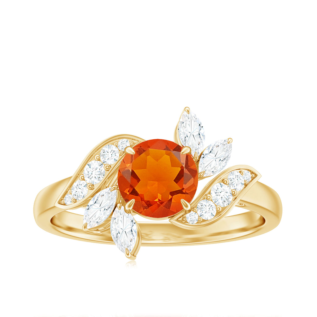 1.25 CT Fire Opal Flower Engagement Ring with Diamond Fire Opal - ( AAA ) - Quality - Rosec Jewels