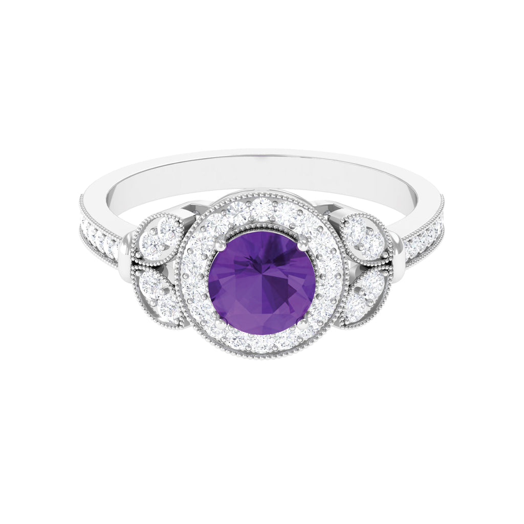 Vintage Inspired Amethyst and Moissanite Engagement Ring Amethyst - ( AAA ) - Quality - Rosec Jewels