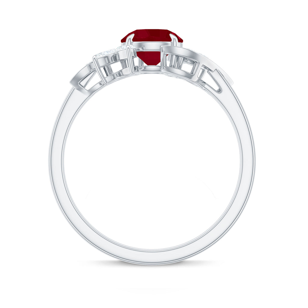 Claw Set Ruby Flower Engagement Ring with Diamond Ruby - ( AAA ) - Quality - Rosec Jewels