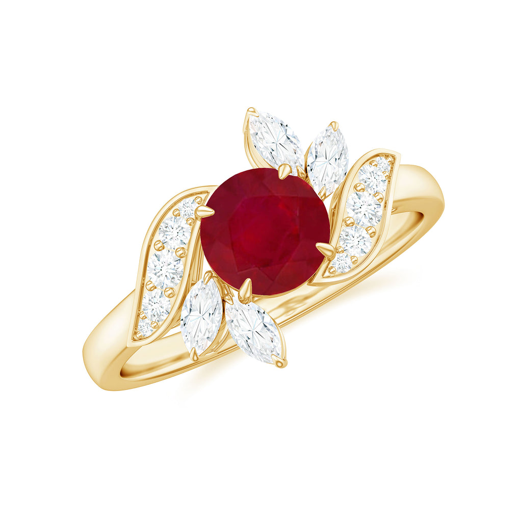 Claw Set Ruby Flower Engagement Ring with Moissanite