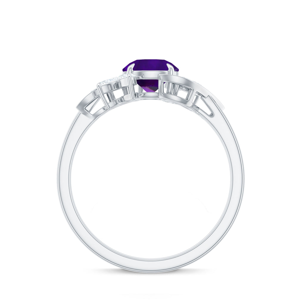 Rosec Jewels-1.75 CT Amethyst Floral Engagement Ring with Diamond Accent