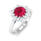 Created Ruby and Diamond Halo Engagement Ring Lab Created Ruby - ( AAAA ) - Quality - Rosec Jewels