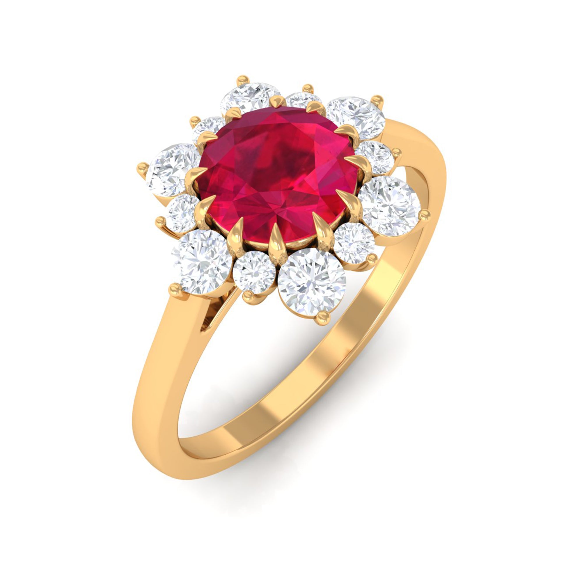 Created Ruby and Diamond Halo Engagement Ring Lab Created Ruby - ( AAAA ) - Quality - Rosec Jewels