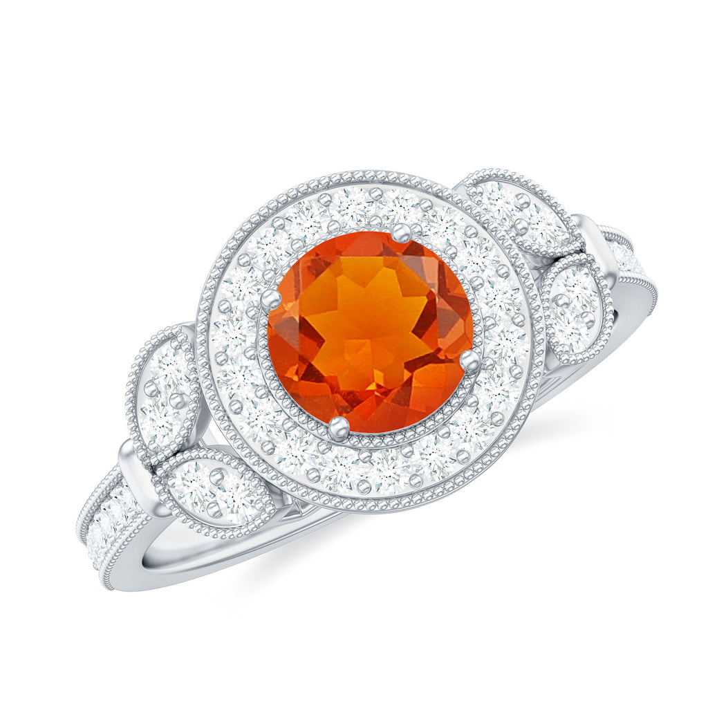 1.50 CT Vintage Inspired Fire Opal Engagement Ring with Diamond Fire Opal - ( AAA ) - Quality - Rosec Jewels