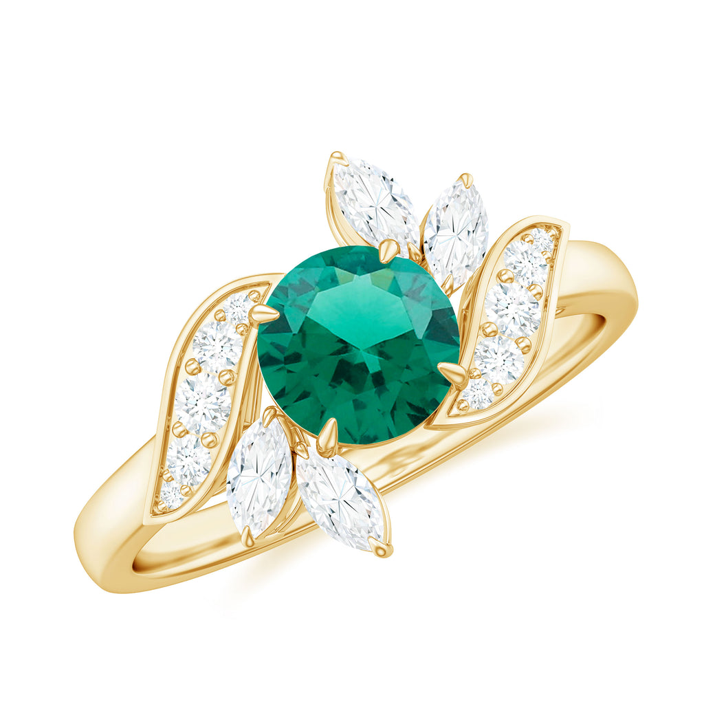 1.25 CT Round Lab Created Emerald Flower Engagement Ring with Diamond Lab Created Emerald - ( AAAA ) - Quality - Rosec Jewels