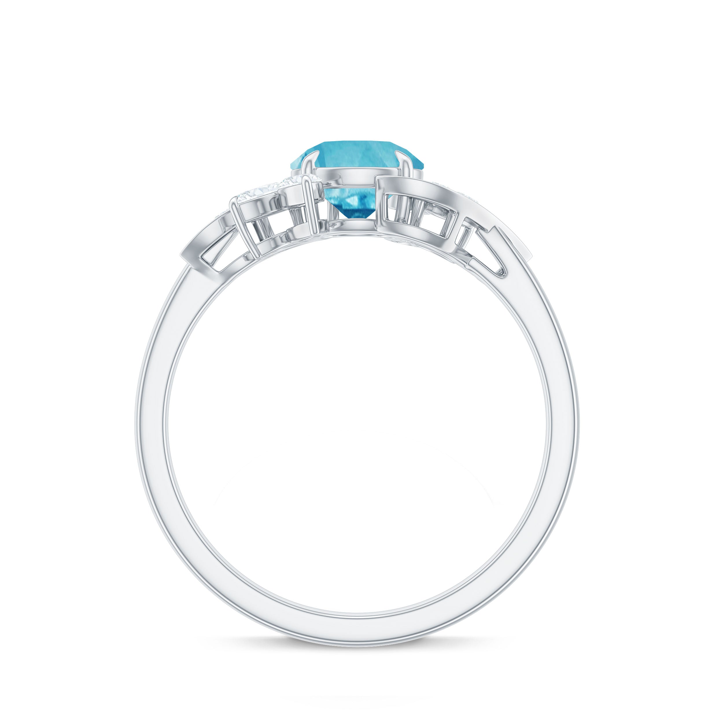 1.5 CT Swiss Blue Topaz Flower Engagement Ring with Diamond Swiss Blue Topaz - ( AAA ) - Quality - Rosec Jewels