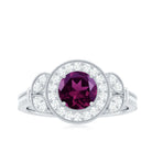 Vintage Inspired Rhodolite Engagement Ring with Diamond Rhodolite - ( AAA ) - Quality - Rosec Jewels