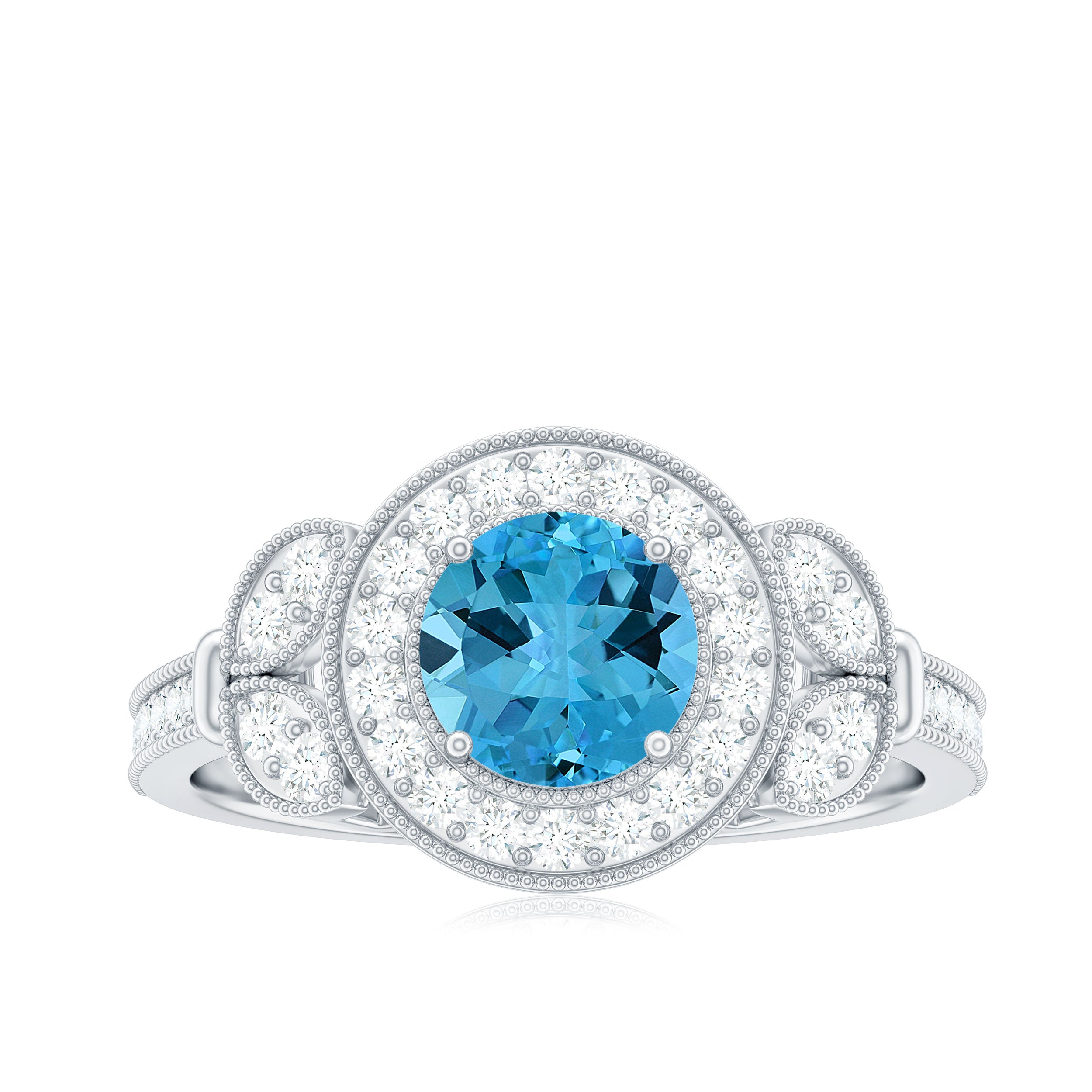 Vintage Inspired Swiss Blue Topaz and Diamond Engagement Ring Swiss Blue Topaz - ( AAA ) - Quality - Rosec Jewels