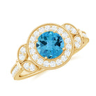 Vintage Inspired Swiss Blue Topaz and Diamond Engagement Ring Swiss Blue Topaz - ( AAA ) - Quality - Rosec Jewels