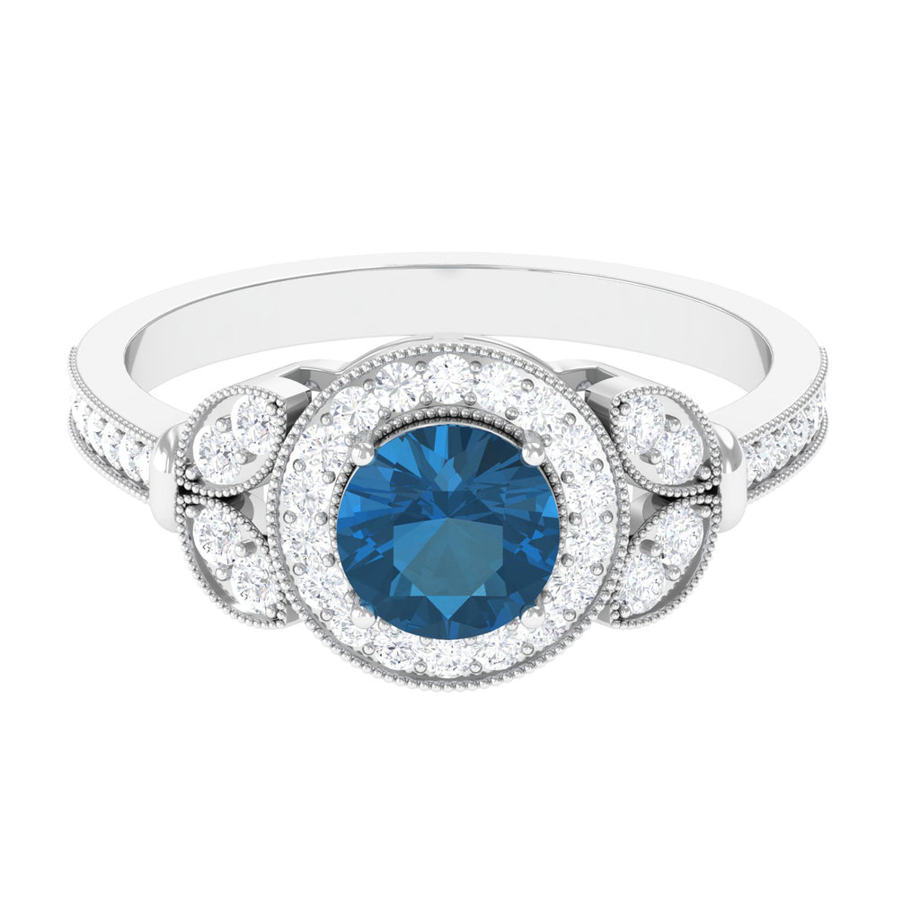 1.50 CT London Blue Topaz Vintage Style Engagement Ring with Diamond London Blue Topaz - ( AAA ) - Quality - Rosec Jewels
