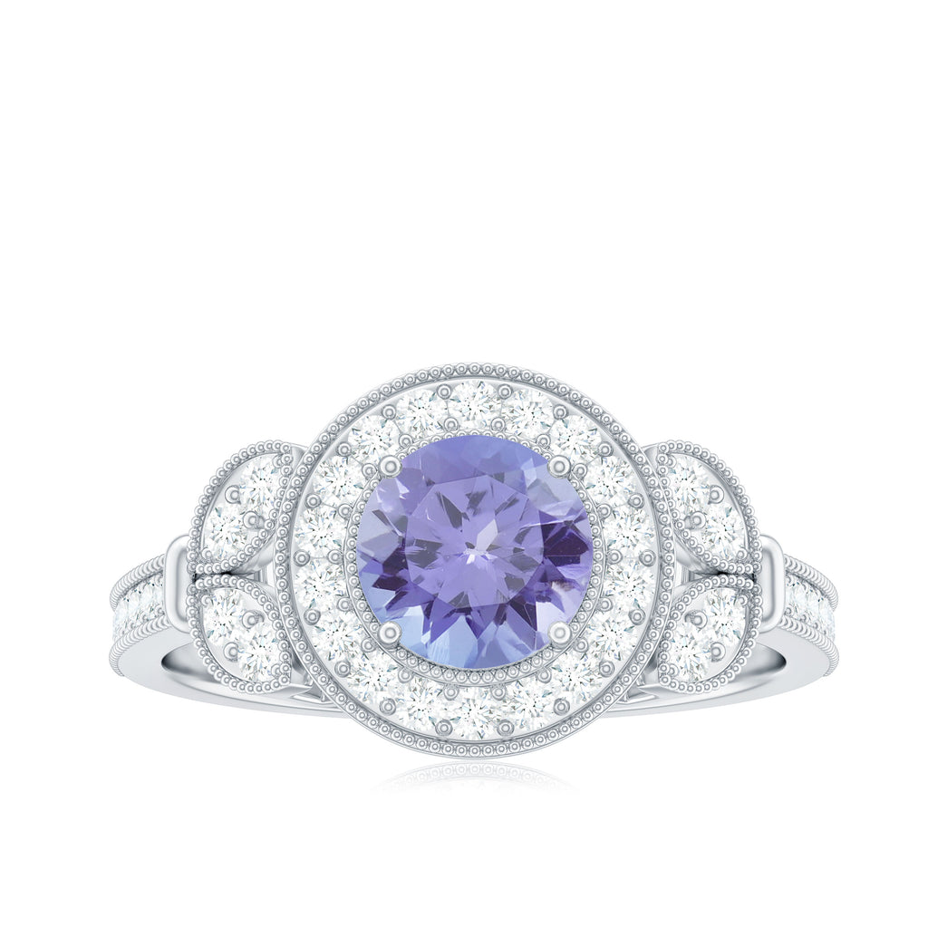 Vintage Style Tanzanite Engagement Ring with Diamond Tanzanite - ( AAA ) - Quality - Rosec Jewels