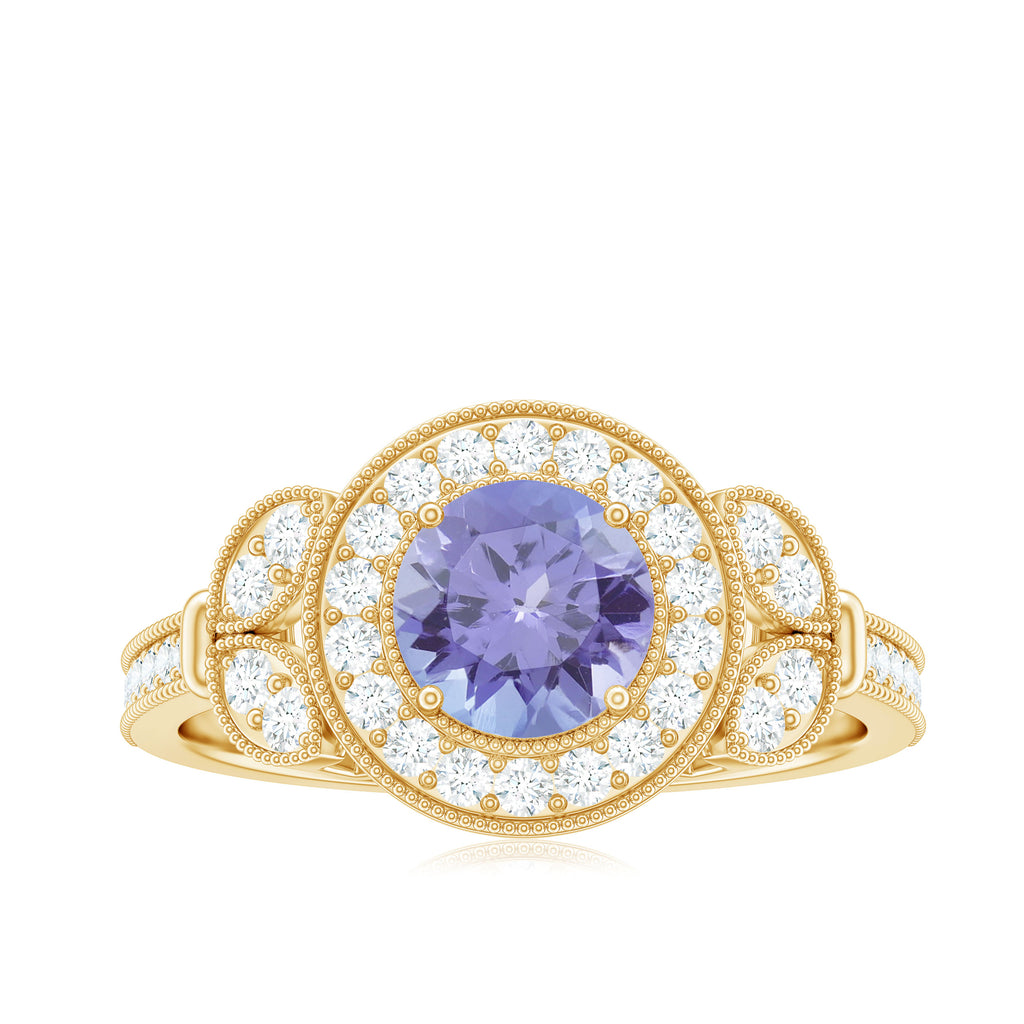 Vintage Style Tanzanite Engagement Ring with Diamond Tanzanite - ( AAA ) - Quality - Rosec Jewels
