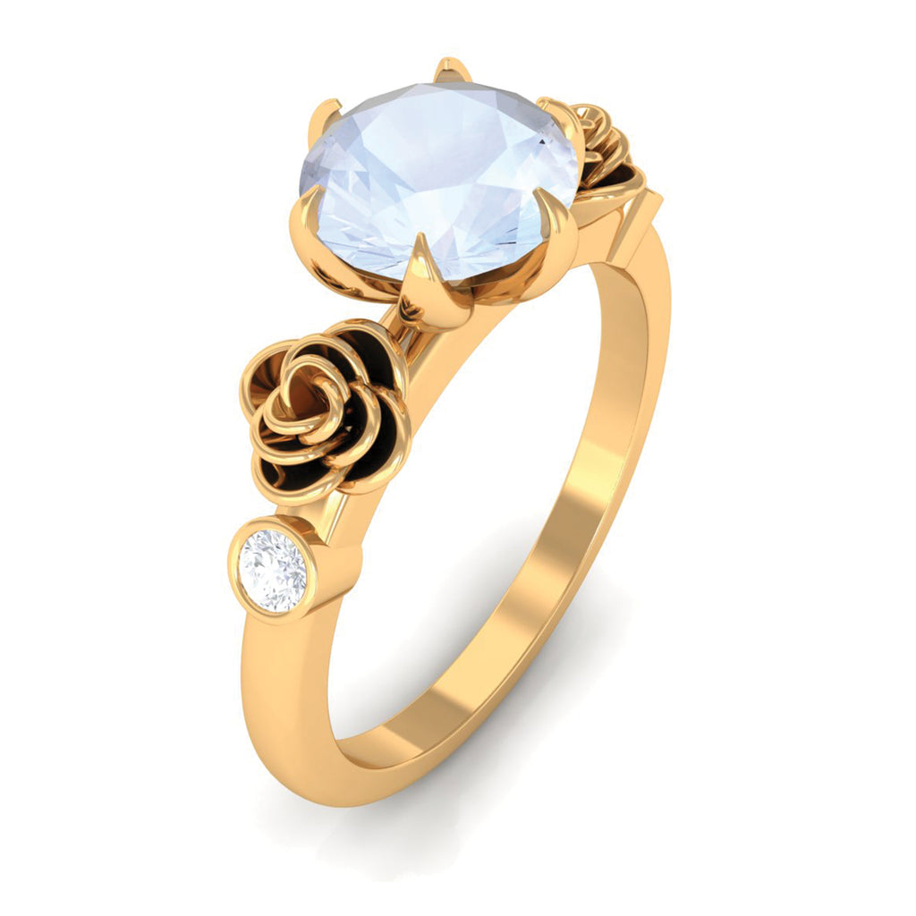 Claw Set Solitaire Moonstone Flower Ring with Diamond Moonstone - ( AAA ) - Quality - Rosec Jewels