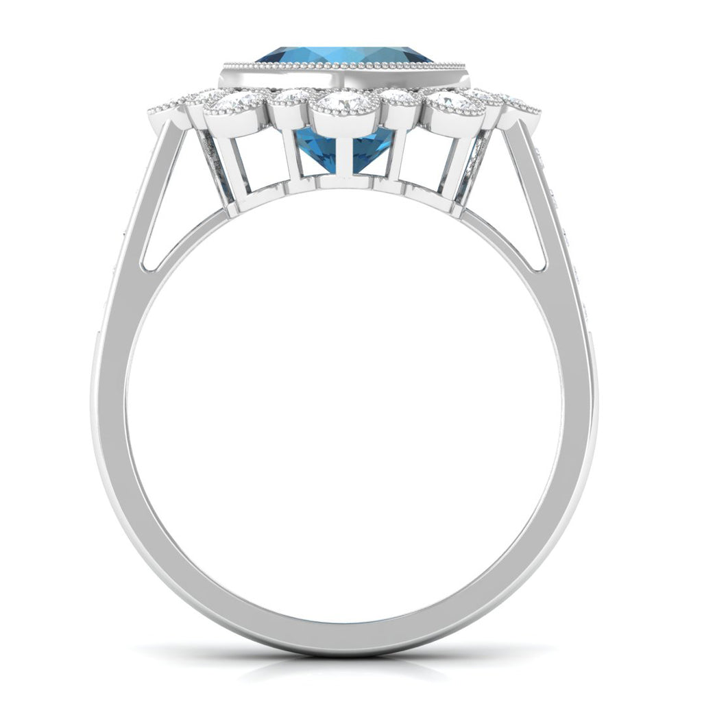 Cushion Cut London Blue Topaz Cocktail Engagement Ring with Diamond Halo London Blue Topaz - ( AAA ) - Quality - Rosec Jewels