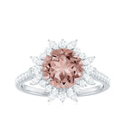 Round Morganite Statement Engagement Ring with Moissanite Floral Halo Morganite - ( AAA ) - Quality - Rosec Jewels