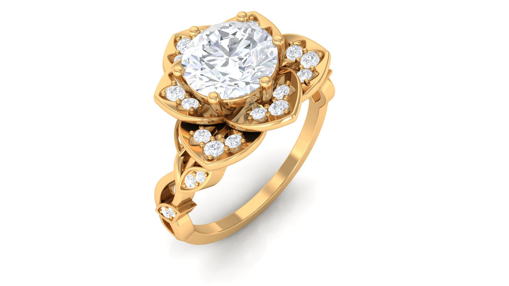 Designer Round Cut Moissanite Flower Engagement Ring Moissanite - ( D-VS1 ) - Color and Clarity - Rosec Jewels
