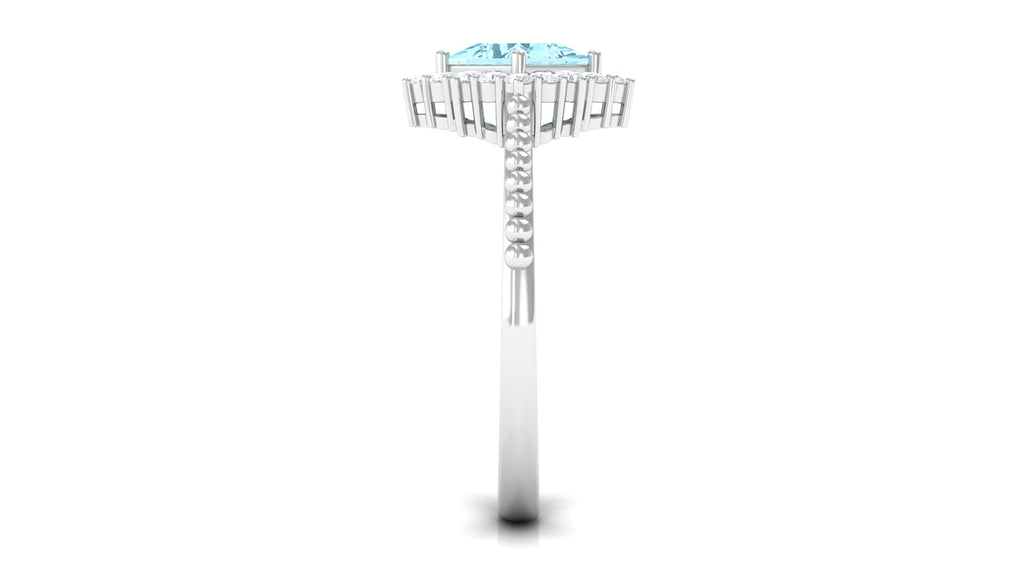 1 CT Princess Cut Aquamarine Engagement Ring with Diamond Halo Aquamarine - ( AAA ) - Quality - Rosec Jewels