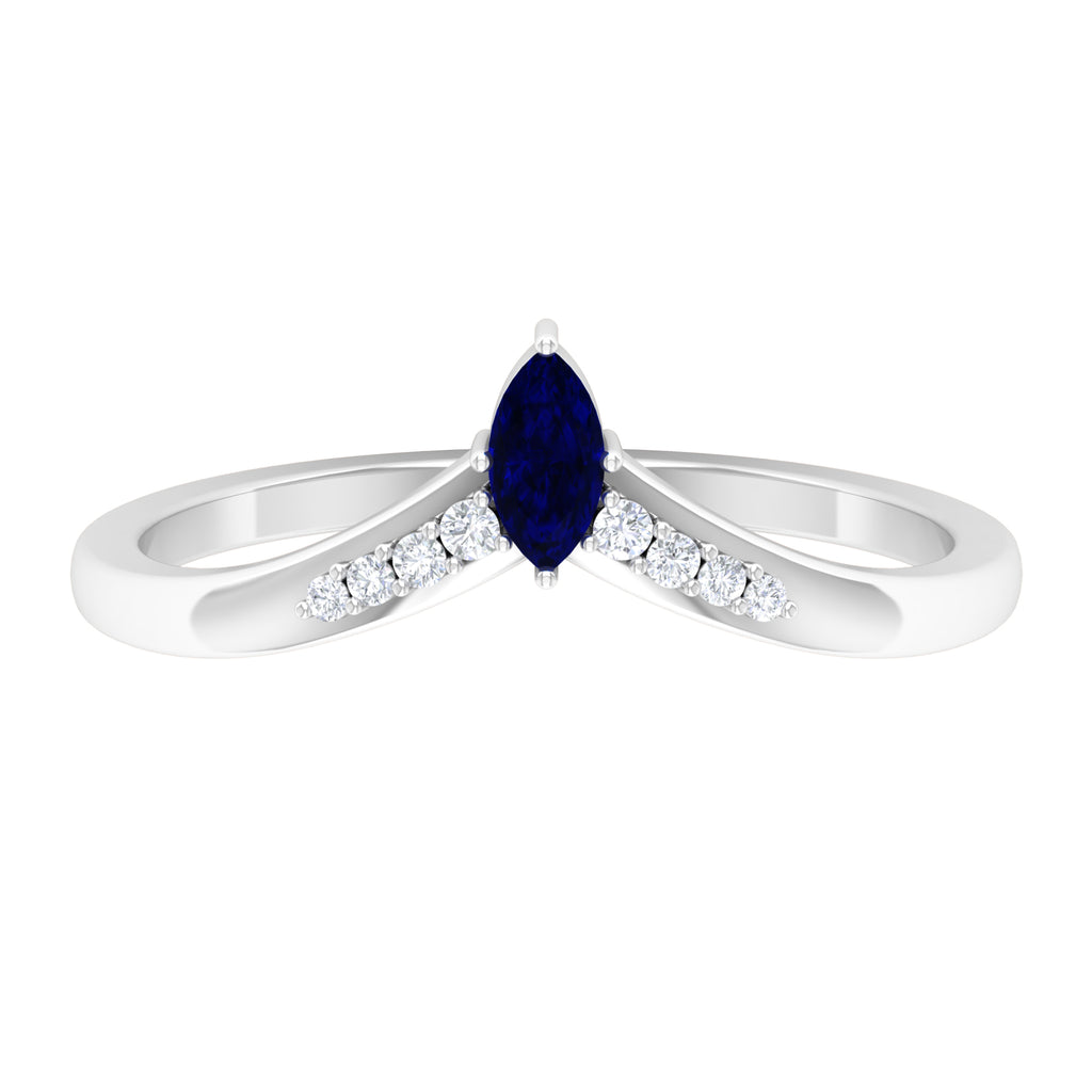 Marquise Cut Blue Sapphire and Diamond V Shape Enhancer Ring