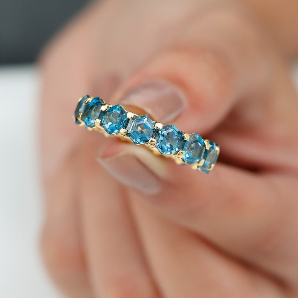 Hexagon Cut London Blue Topaz Eternity Ring London Blue Topaz - ( AAA ) - Quality - Rosec Jewels