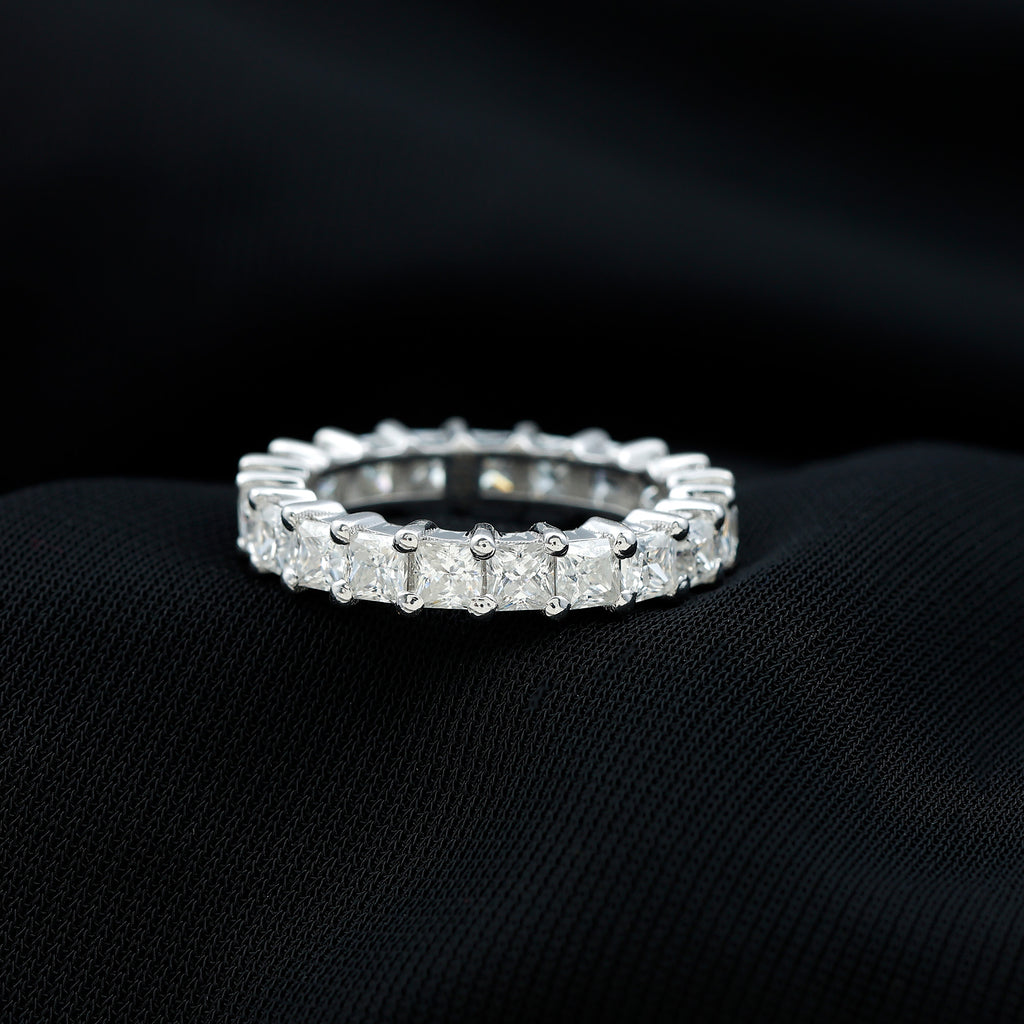 Princess Cut Certified Moissanite Full Eternity Ring in Gold Moissanite - ( D-VS1 ) - Color and Clarity - Rosec Jewels