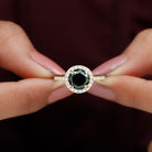 Real Black Onyx Classic Halo Engagement Ring with Diamond Black Onyx - ( AAA ) - Quality - Rosec Jewels