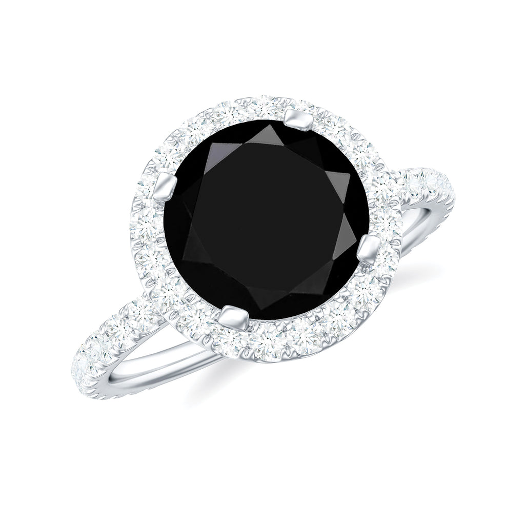 Real Black Spinel Classic Halo Engagement Ring with Diamond Black Spinel - ( AAA ) - Quality - Rosec Jewels