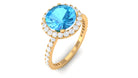 Real Swiss Blue Topaz Halo Engagement Ring with Diamond Swiss Blue Topaz - ( AAA ) - Quality - Rosec Jewels