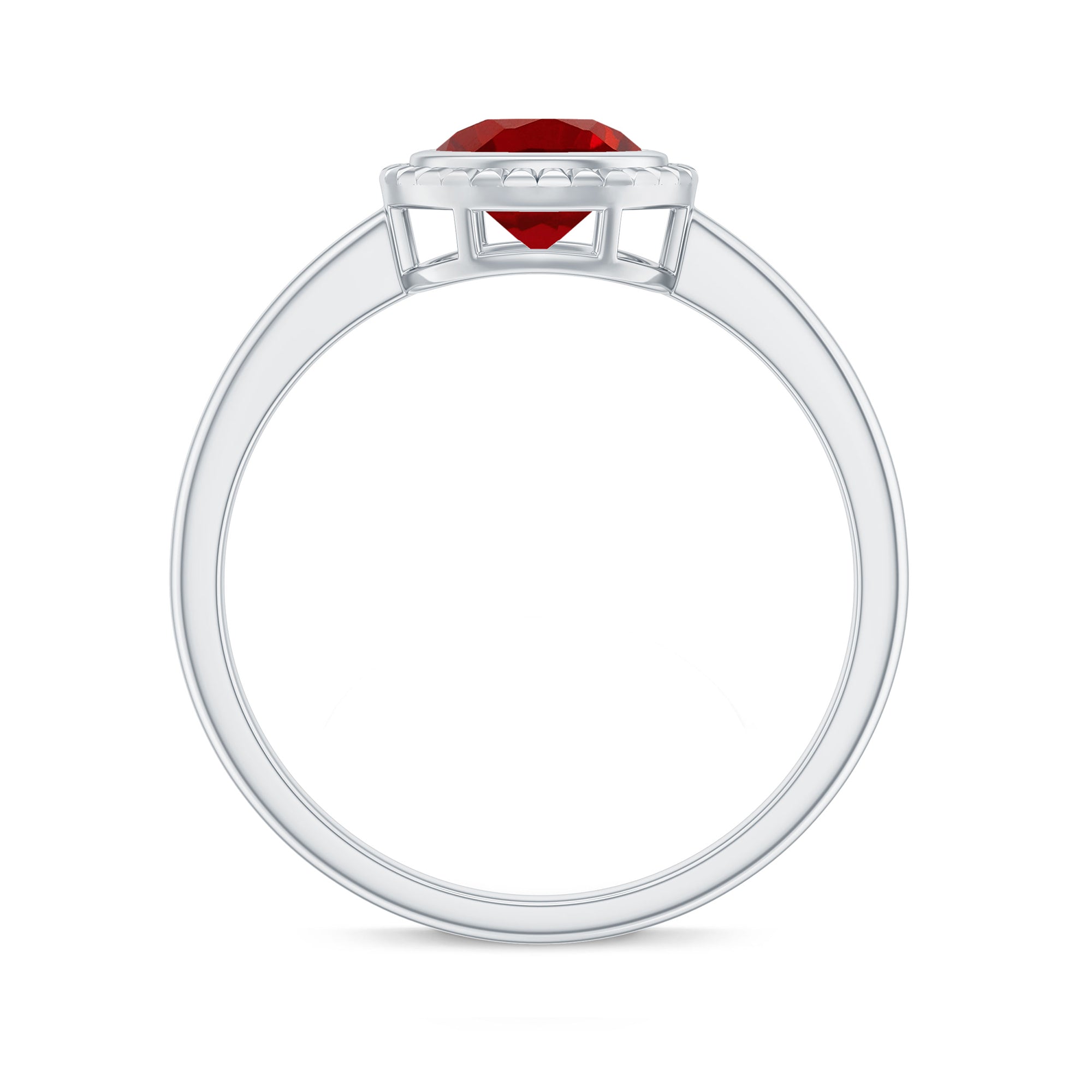 Round Lab-Created Ruby Solitaire Gold Ring in Bezel Setting Lab Created Ruby - ( AAAA ) - Quality - Rosec Jewels