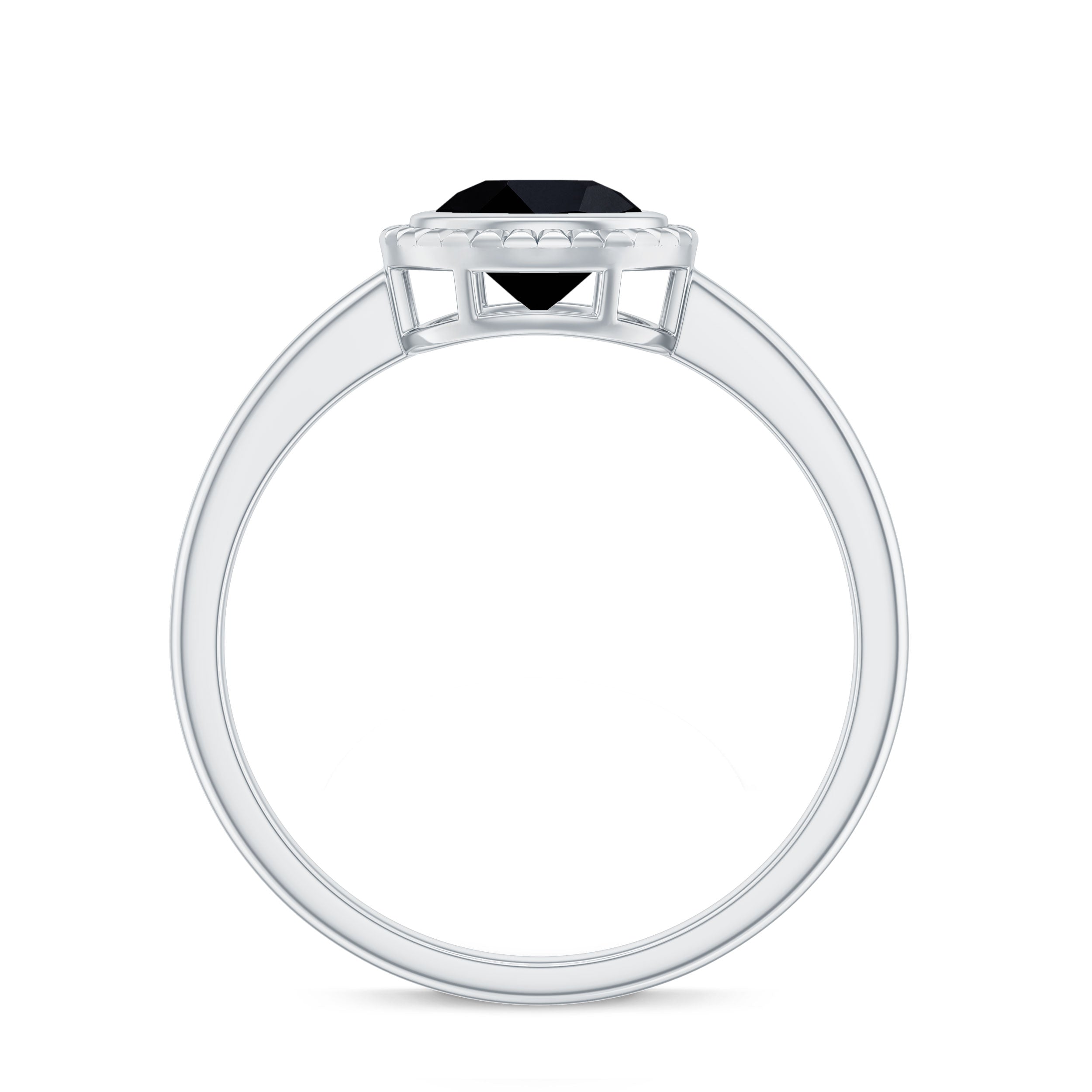 Round Black Onyx Solitaire Ring in Bezel Setting Black Onyx - ( AAA ) - Quality - Rosec Jewels