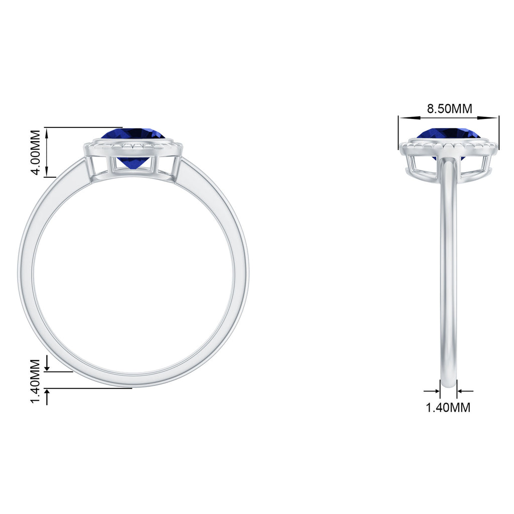 Round Lab-Created Blue Sapphire Solitaire Gold Ring in Bezel Setting Lab Created Blue Sapphire - ( AAAA ) - Quality - Rosec Jewels